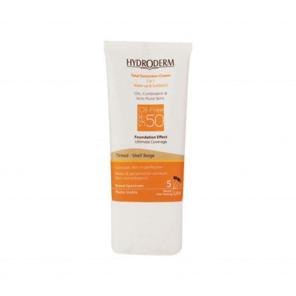 کرم ضد آفتاب فاقد چربی 2In1 هیدرودرم SPF50 حجم 40 میلی لیتر - بژ صدفی