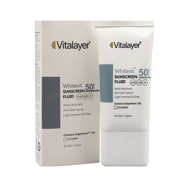 فلوئید ضد آفتاب SPF 50 ویتالیر مدل Whitevit مناسب انواع پوست کدر و دارای لک حجم 50 میلی لیتر - بی رنگ