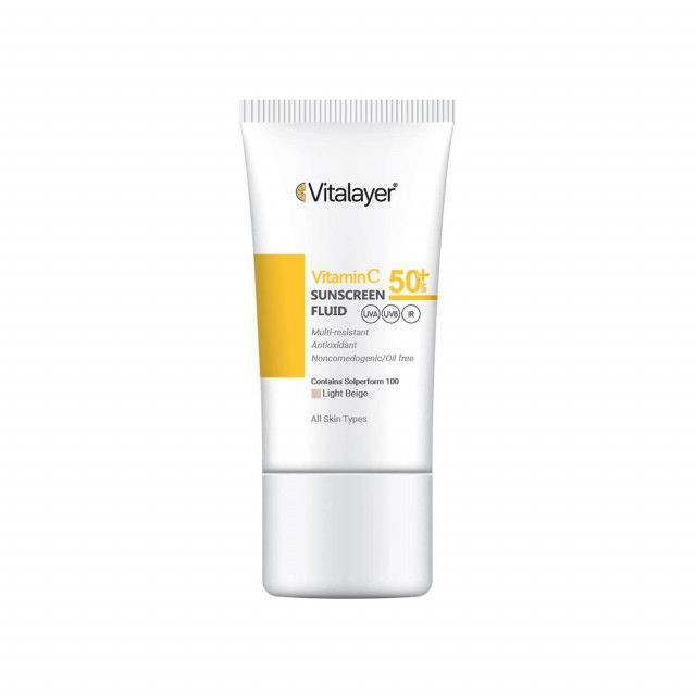 فلوئید ضد آفتاب SPF 50 ویتالیر مدل Vitamin C حجم 50 میلی لیتر - بژ روشن